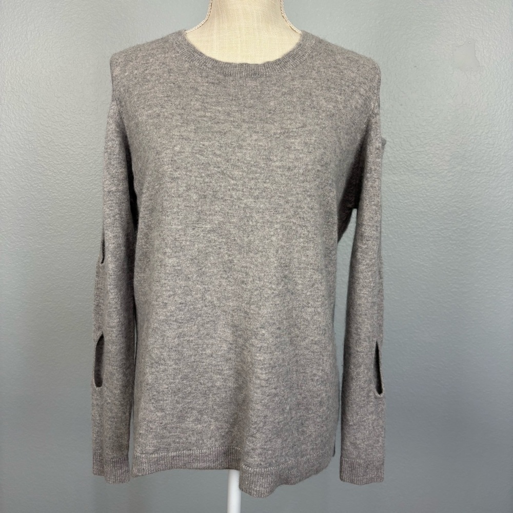 7 SEASONS Pullover Sweater Circle Cutout Sleeves Gray 100% Cashmere Soft Comfy M